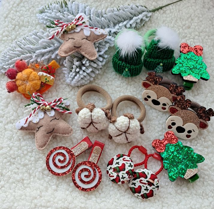 Новорічні аксесуари для волосся заколки,резинки,бантики,обручі