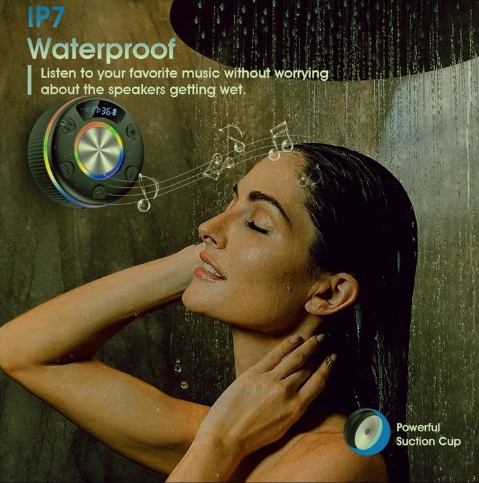 Głośnik Prysznicowy Bluetooth IPX7, LED, FM, Mikrofon,muzyka Bass