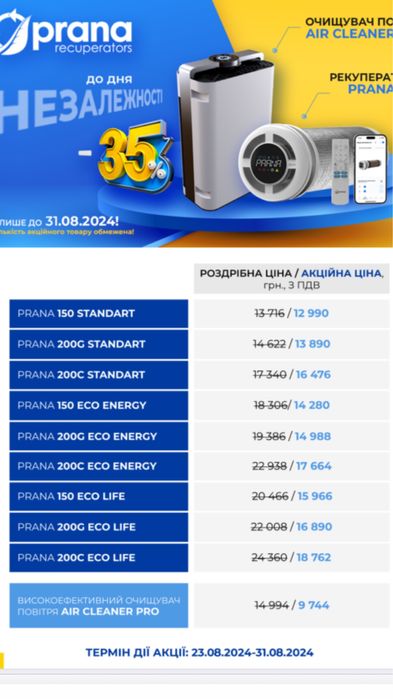 Рекуператор Prana Еколайф АКЦИЯ