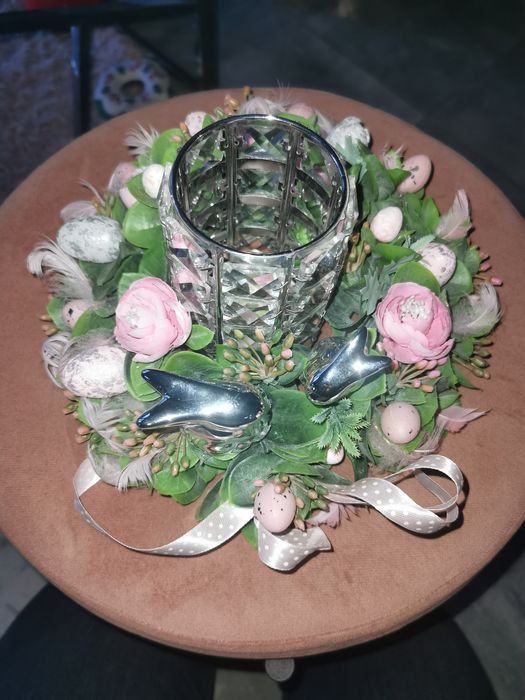 WIANEK wielkanocny PUDROWY zajączki JAJKA srebrne