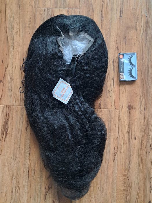 nowa peruka + rzęsy, długie czarne sztuczne włosy