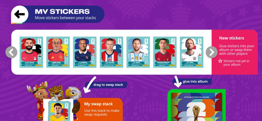 Цифрові стікери Panini World Cup 2026 (Messi, Cristiano Ronaldo, Mbappe Kane Salah Halland Yamal та інші)