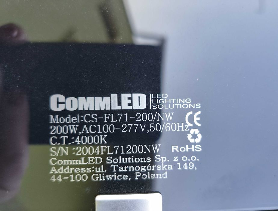 Naświetlacz halogen CommLED 200W 29000lm 4000K IP65 mocny hala boisko