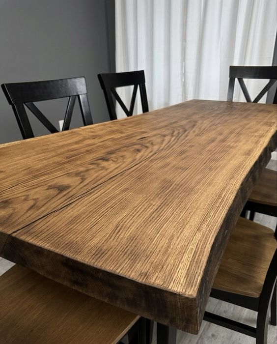 Stół dębowy loft 171 cm | Lity dąb | Live Edge | Ręcznie wykonany