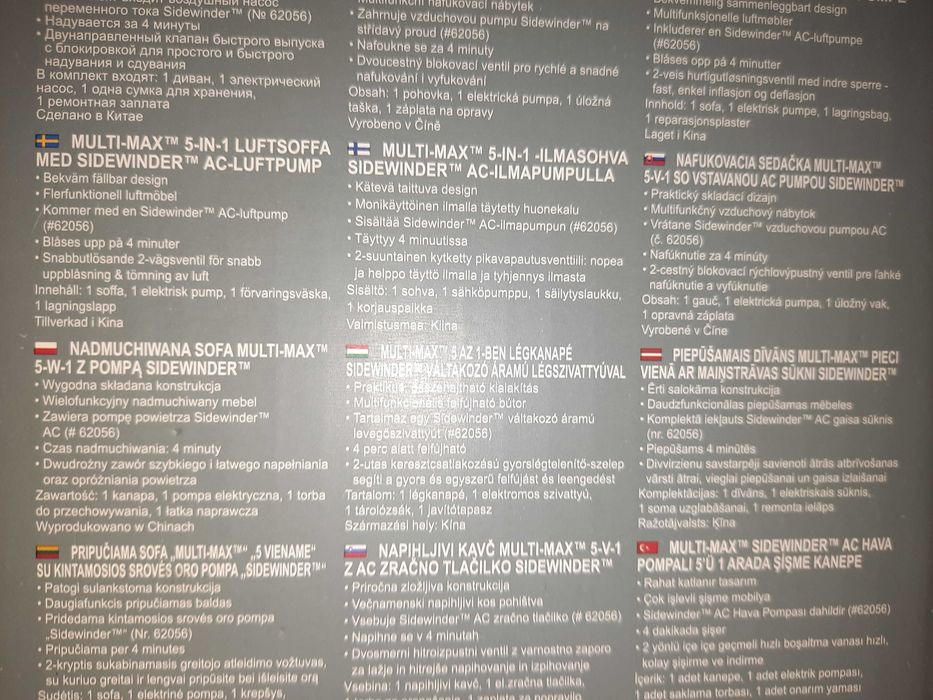 Dmuchana Sofa Dwuosobowa Materac 5w1 Multi-Max 188x152x64 z Pompką