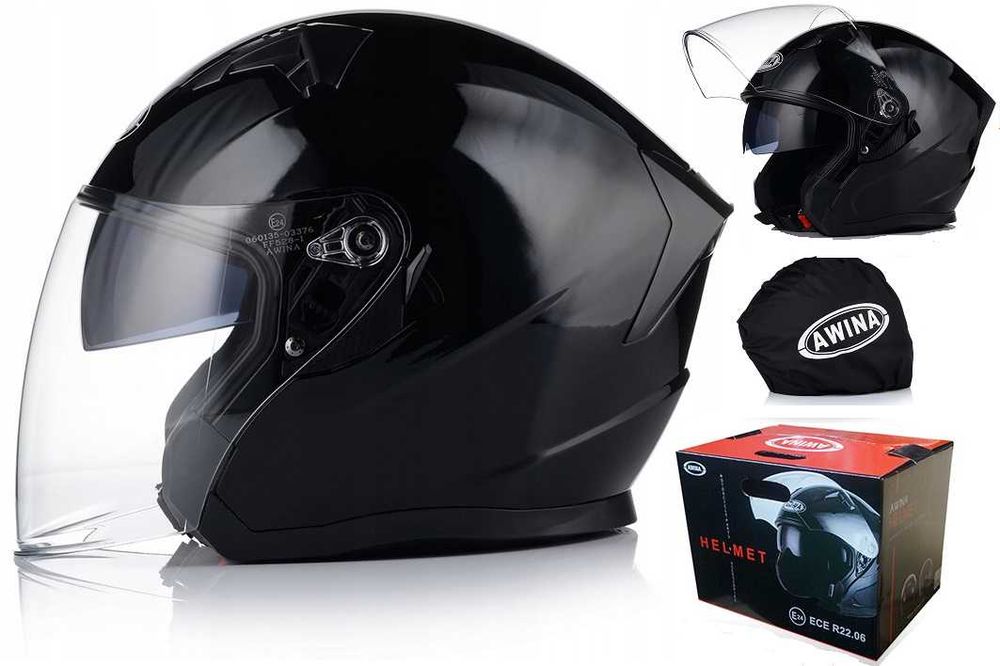 KASK Otwarty Motocyklowy Jet CZARNY Skuter Motor ECER 06 BLENDA XS-XL
