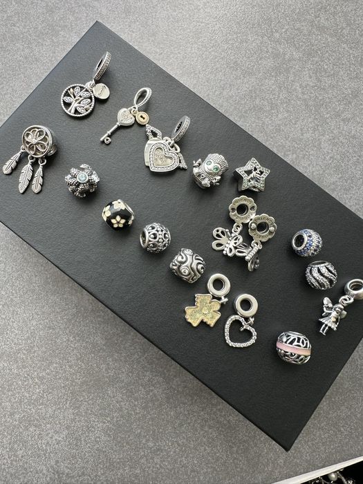Pandora оригинал, браслет, серьги, шармы, пандора, серебро золото
