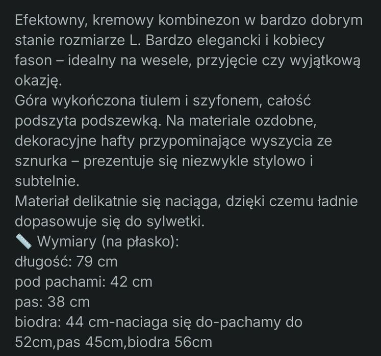 Kremowy kombinezon rozm. L