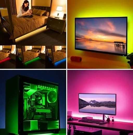 Fita LED RGB com 5 metros para decoração fundo TV + Comando Remoto