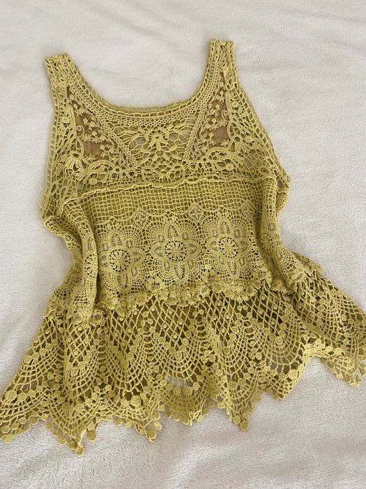 Beżowy ażurowy top boho 36 (S)