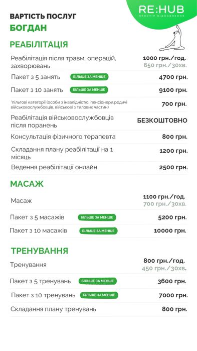 Масаж, реабілітація, тренування