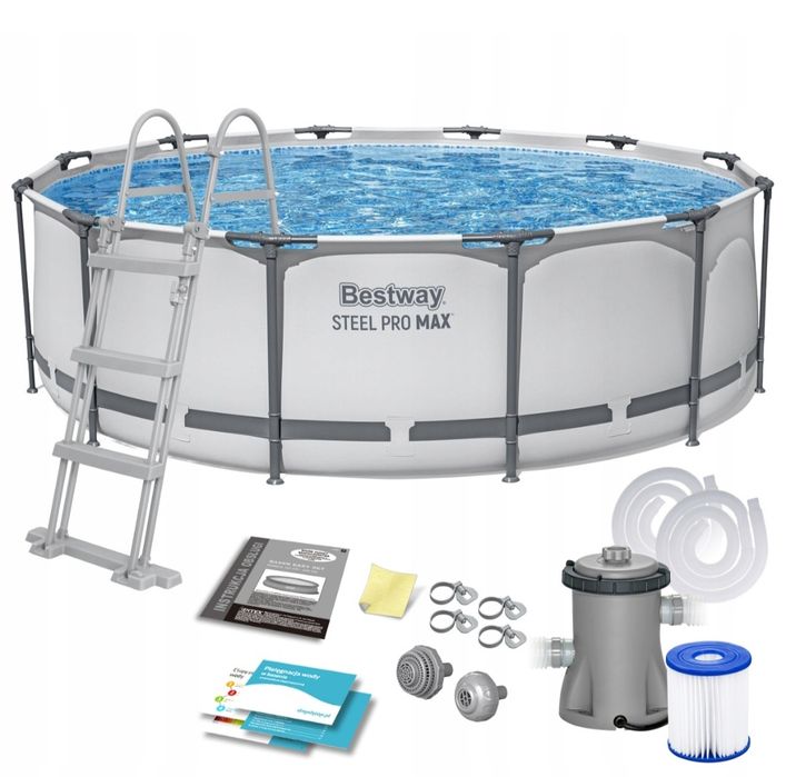 BASEN OGRODOWY stelażowy z pompą 366 x 100 cm zestaw BESTWAY 56418