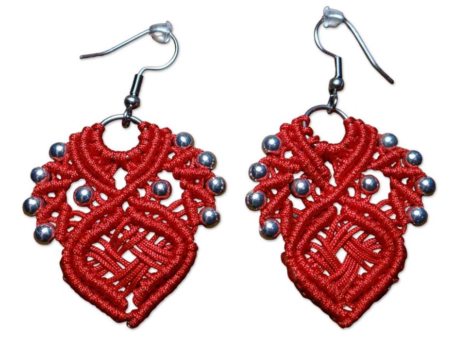 Lekkie kolczyki ze sznurka, makrama, handmade, stal nierdzewna