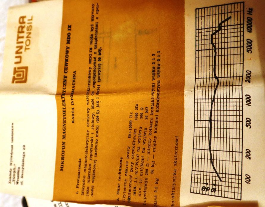 Mikrofon Unitra Tonsil MDO IX 676 - Magnetoelektryczny cewkowy