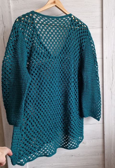 Sweterek szydełkowy szmaragdowy handmade XL L