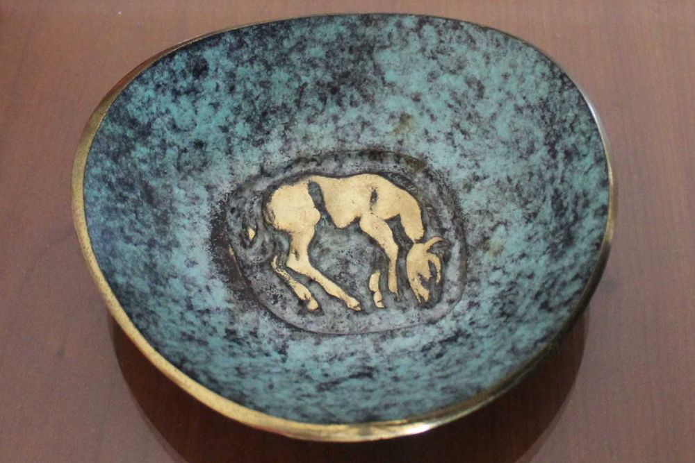 Conjunto vide-poche vintage, anos 40, de tigela de latão maciço