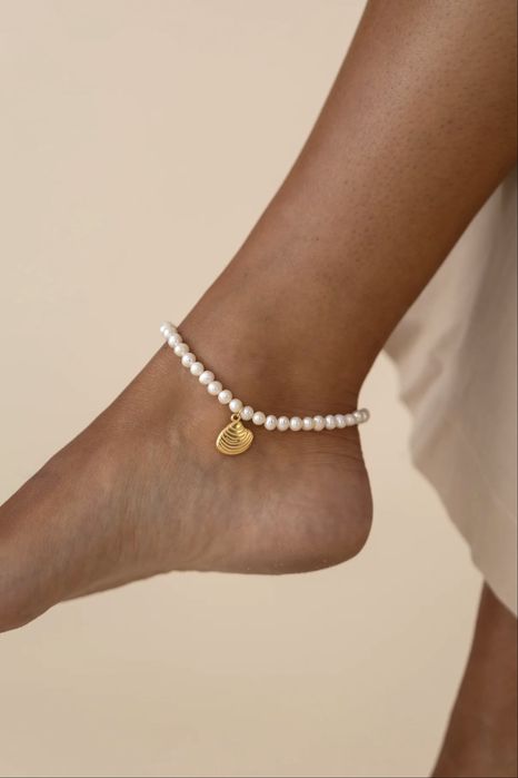 Tornozeleira, pulseira de tornozelo. Pérolas de água doce com pendente
