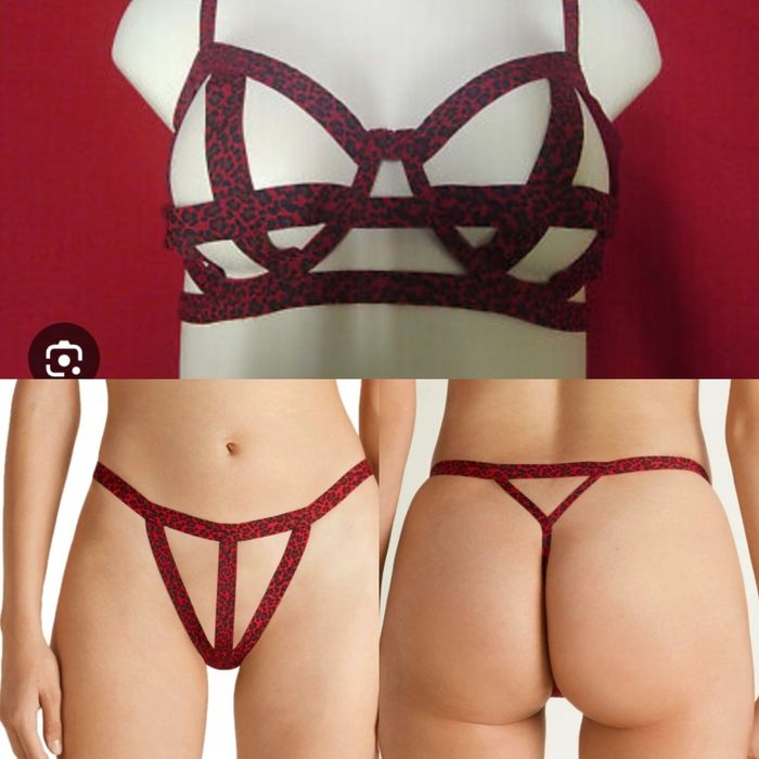 Komplet bielizny stanik 75-80B + majtki M Tezenis czerwony w panterkę