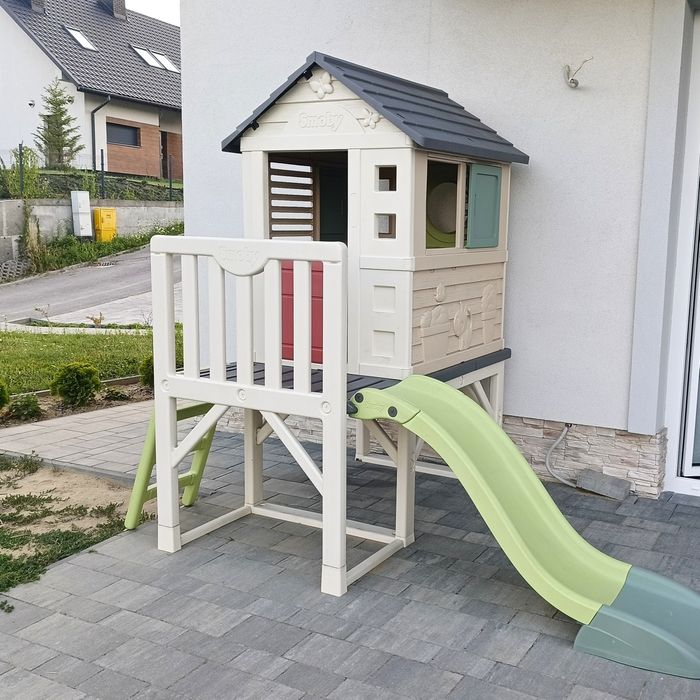 Duży domek Smoby Life  na palach Smoby ze zjeżdżalnią ogrodowy dla dzieci zielony plastikowy