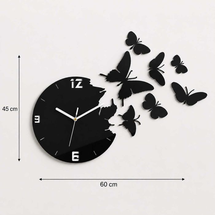 ZEGAR ŚCIENNY 3D Butterfly – Czarny