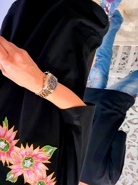 Футболка женская XL  XXL черная узор цветы аппликация вышивка Германия