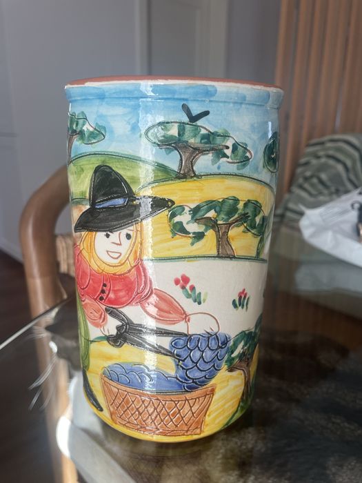 Jarro de vinho em loica alentejana+ copo para talheres