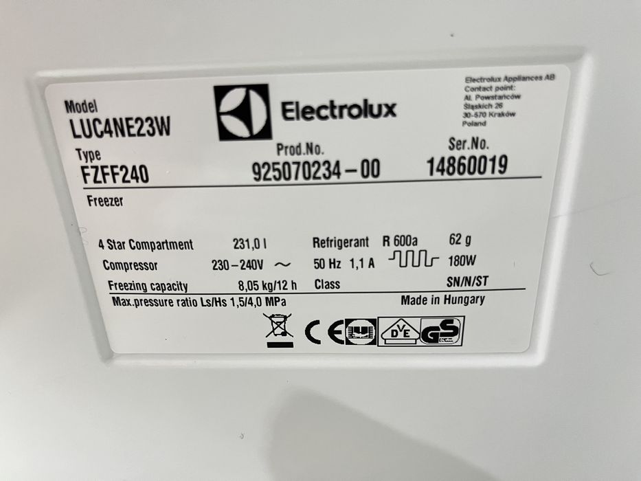 Zamrażarka Electrolux noFrost