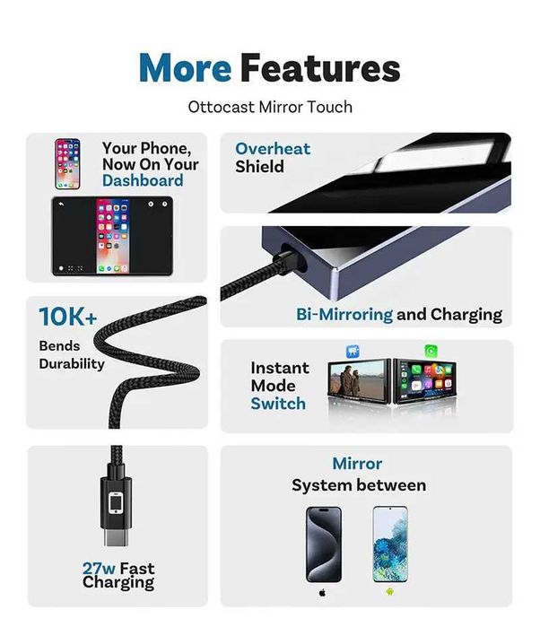 тOttocast Mirror Touch450M керування смартфоном через авто-мультимедіа