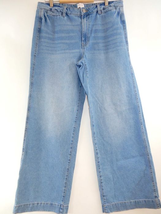 Spodnie jeansowe dżinsy niebieskie wide leg szeroka nogawka Vintage 44
