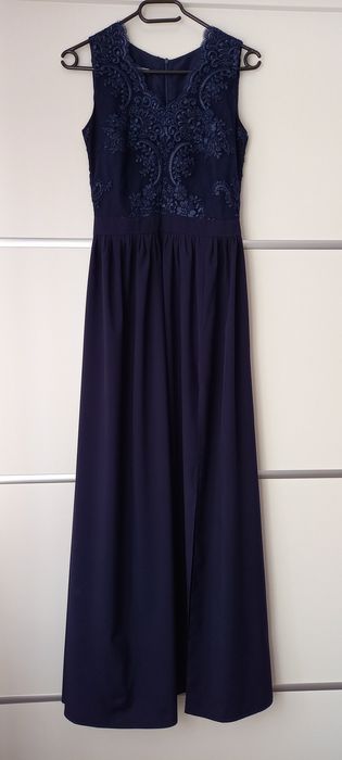 Granatowa sukienka wieczorowa z ozdobną górą na wesele/sylwestra