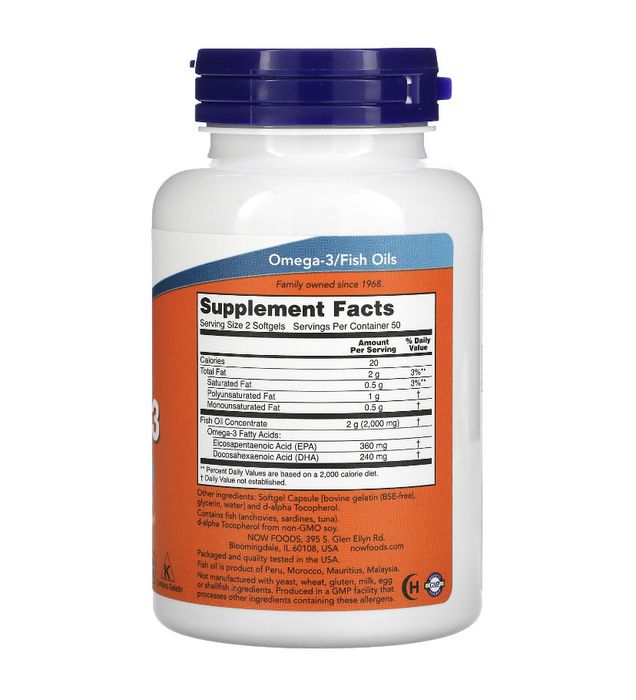 Now Foods, Омега-3, Ultra Omega-3, рыбий жир, 100/200/500 капсул