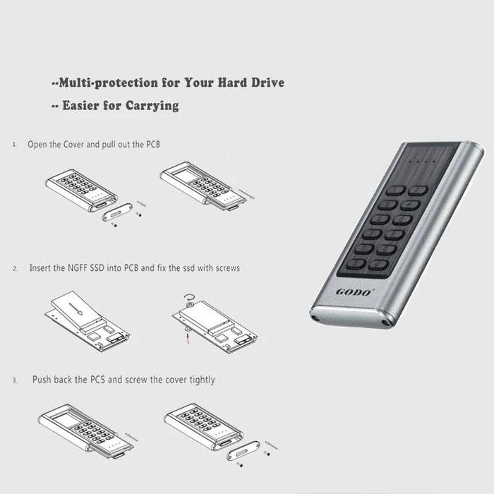 Защищенный паролем Hdd диск 256гб с кнопками. AES-256 шифрование.Usb30