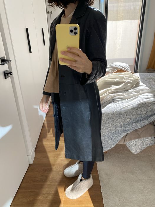 Casaco comprido de pele preto