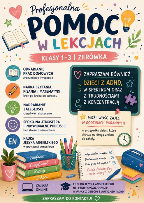 Korepetycje! Pomoc w nauce dla dzieci zerówka oraz klasy 1–3