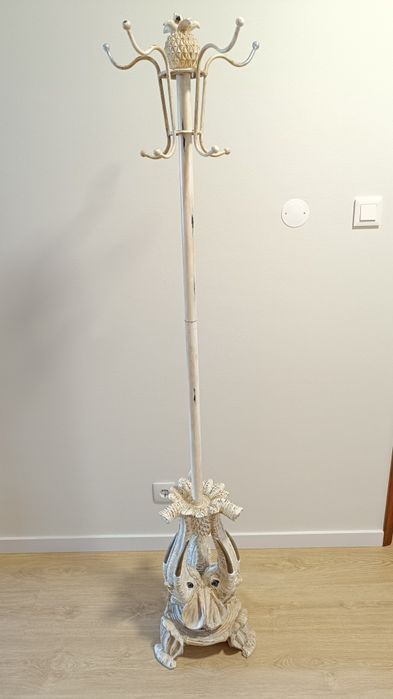 Cabideiro bengaleiro de pé branco vintage