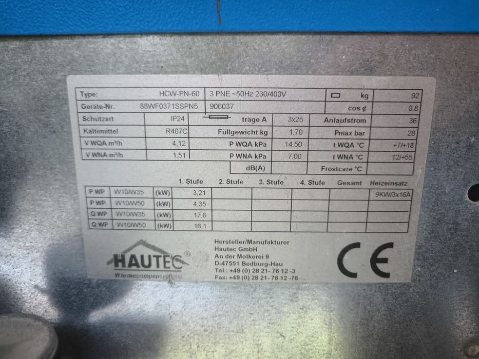 Gruntowa Pompa ciepła HauTec 9kw + bufor 300l