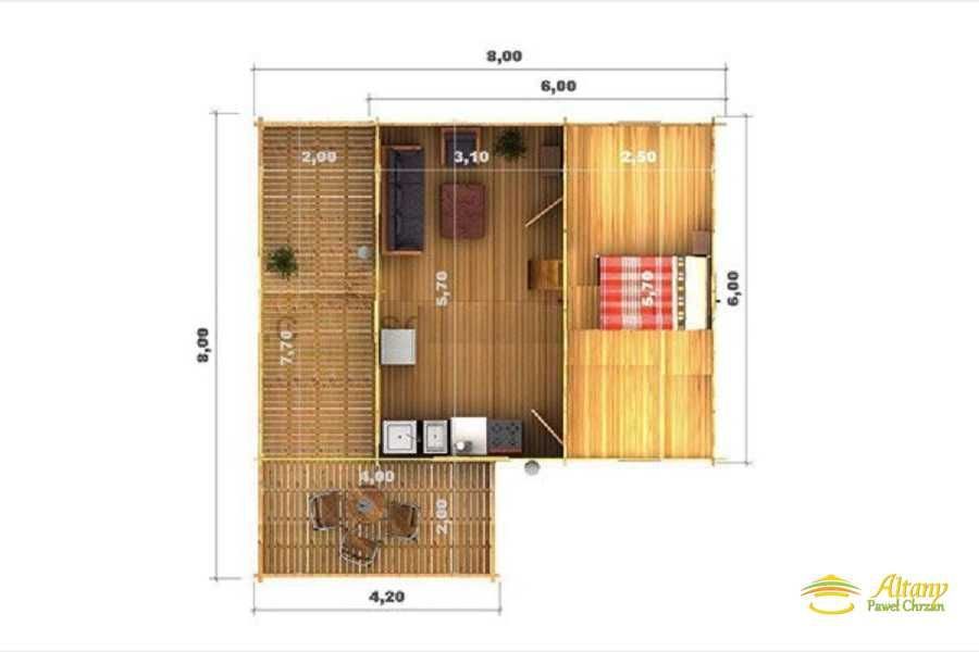 DOMEK SARA 6x6m BAL 45mm Andresola Taras 4 Pokoje BEZ POZWOLENIA