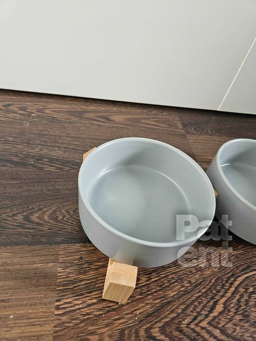 Miski ceramiczne dla psa kota zestaw 2 sztuki x 400 ml szare
