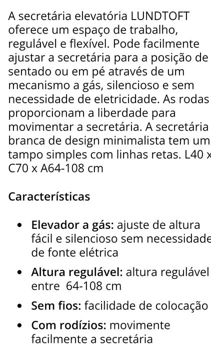Secretária elevatória LUNDTOFT 40x70 branco