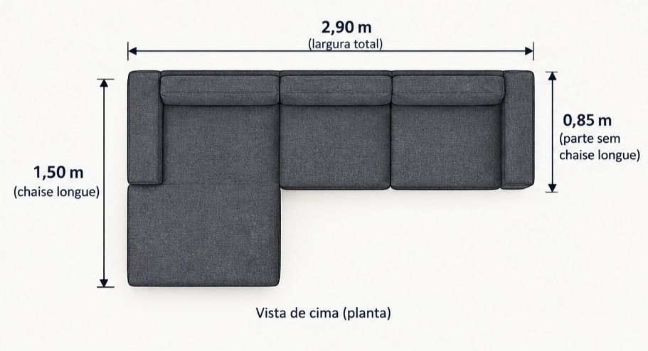 Sofá de 3 lugares com chaise longue