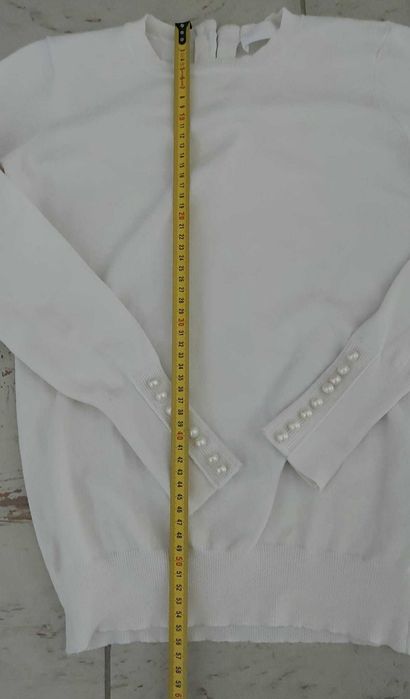 Uroczy sweterek bluzka Savida perełki XS/S złamana biel