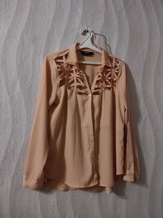 Блуза персикова з оригінальним верхом