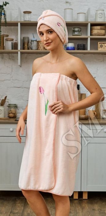 Набір для сауни лазні жіночий банний халат рушник чалма пов'язка