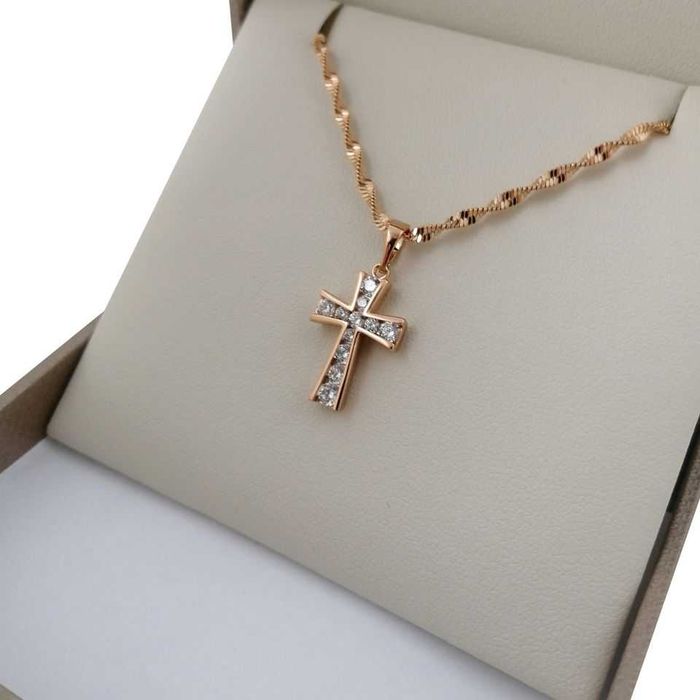 Pozłacany 18 k złotem łańcuszek singapur + krzyżyk GWARANCJA!