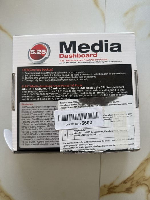 Media Dashboard 5.25” para PC – novo