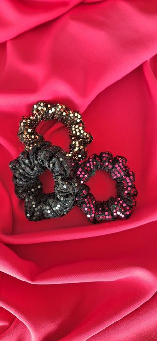 Gumki do włosów scrunchies 3pak ozdobne imprezowe cekiny