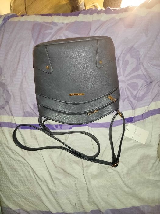 Pojemna torebka damska na ramie Duża LISTONOSZKA Granatowa Skórzana