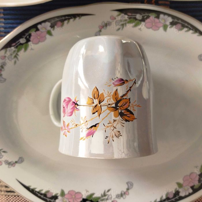 Набор посуды с перламутром (люстр), 7 предметов, розы