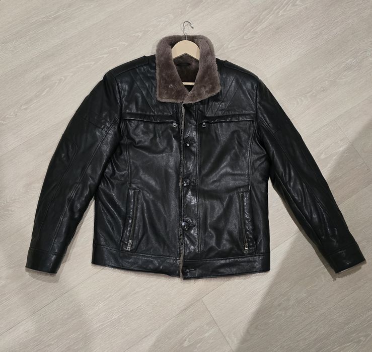 Шкіряна зимова куртка на хутрі / дублянка, нова чоловіча, L Xl 50 - 52