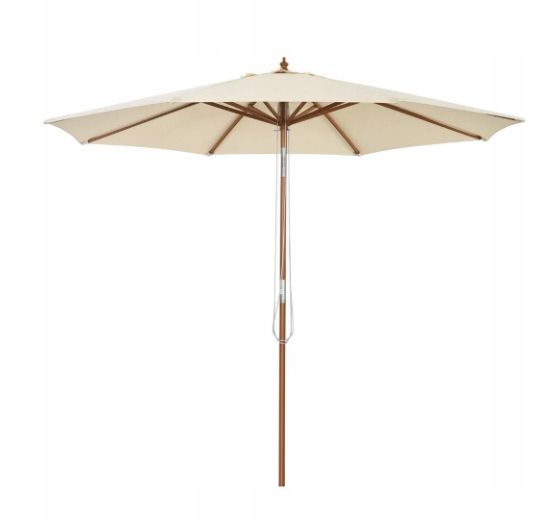 Parasol Ogrodowy 3m Drewniany Beżowy Regulowany Korba UV Taras